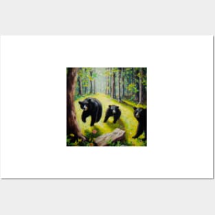 Black Bears Oil Painting Posters and Art